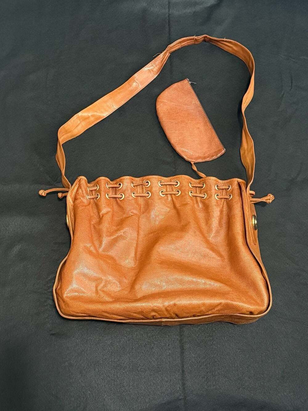 Impulse by Sharif Brown Leather Drawstring Hobo Shoulder Bag with Pouch